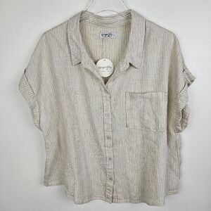 Gingerlilly Australia Linen Blend Striped Lagonlook Shirt NWT